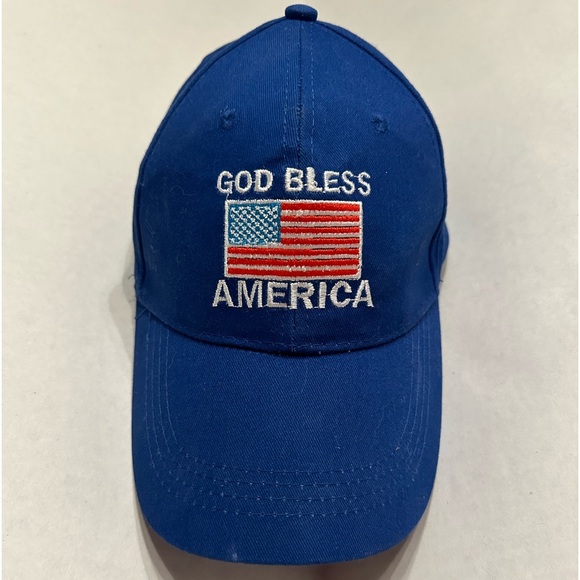 God Bless America Adjustable Blue Baseball Cap Embroidered American Flag - Picture 1 of 3